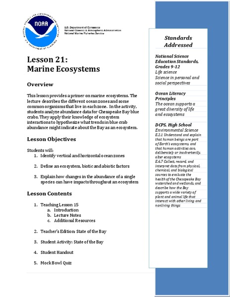 Marine Ecosystems Lesson Plan