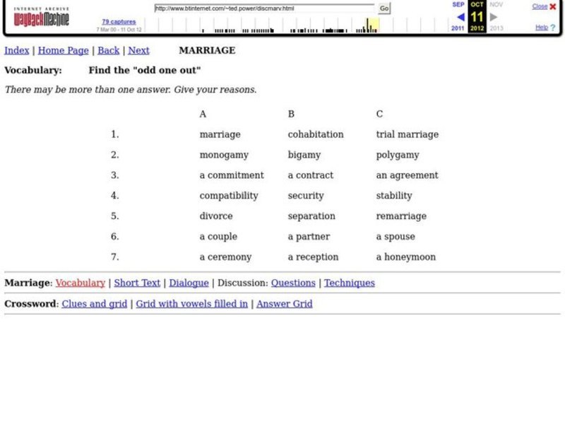 Marriage Vocabulary Worksheet