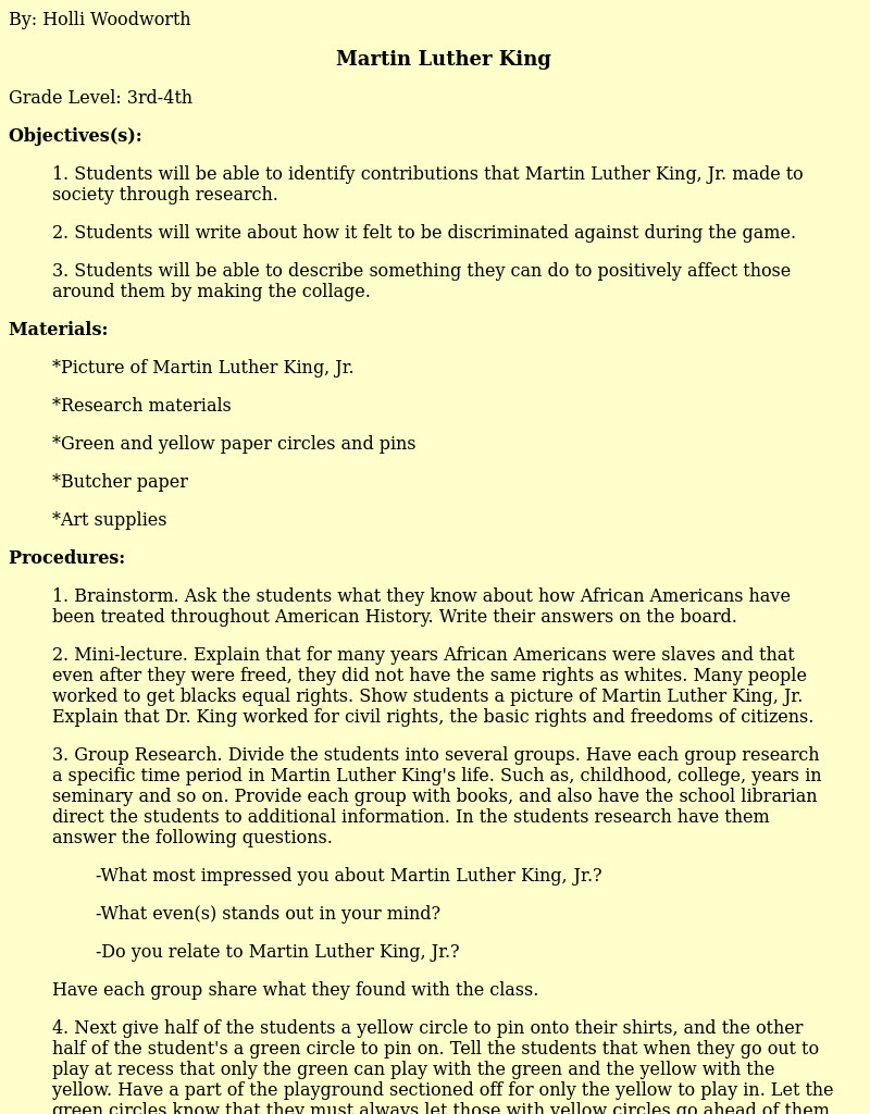 Martin Luther King Lesson Plan