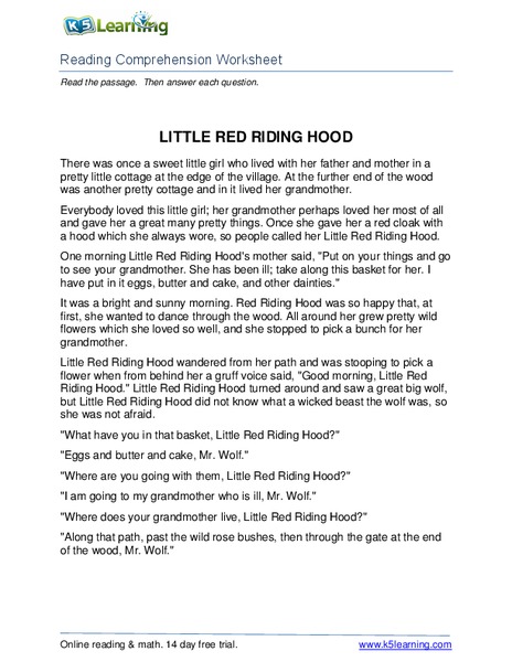 Little Red Riding Hood Worksheet