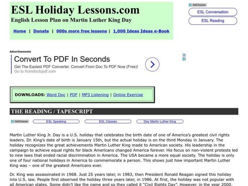Martin Luther King Day Lesson Plan