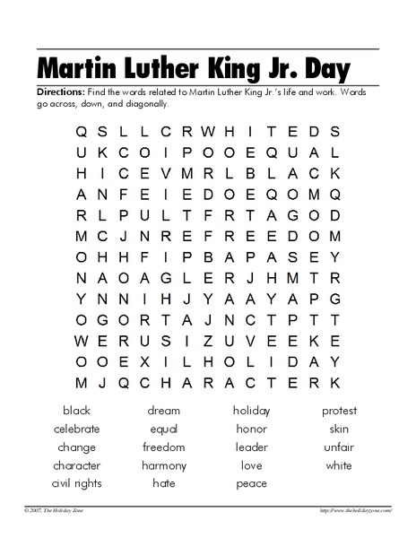 Martin Luther King Jr. Day Worksheet