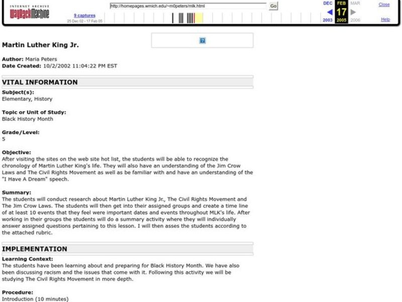 Martin Luther King, Jr. Lesson Plan