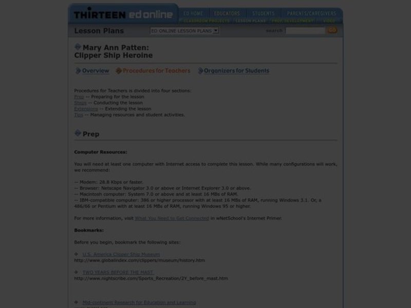 Mary Ann Patten: Clipper Ship Heroine Lesson Plan