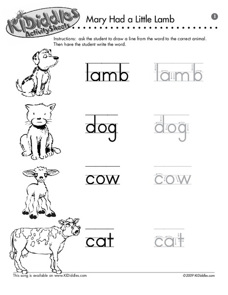 Mary Had a Little Lamb Worksheet