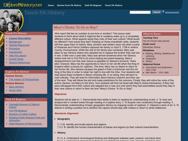 Mary's Choice: To Go or Stay? Lesson Plan