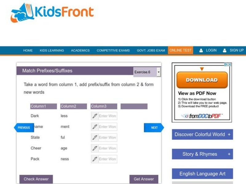 Match Prefixes/Suffixes Interactive
