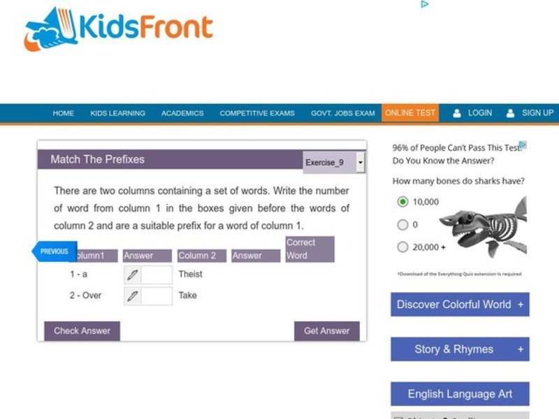 Match the Prefixes Worksheet