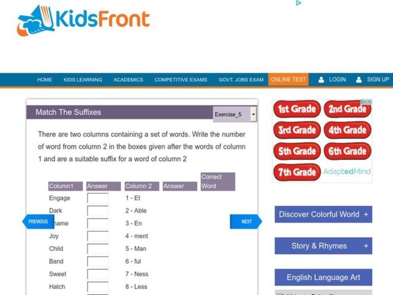 Match the suffixes Worksheet