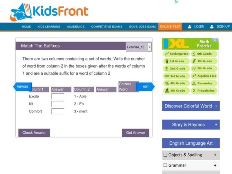 Match the suffixes Interactive
