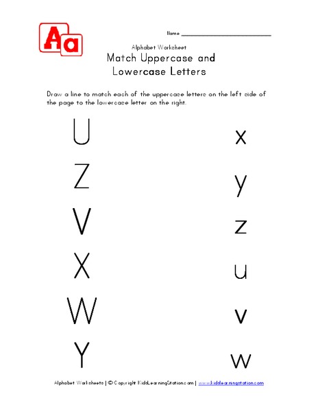 Match Uppercase and Lowercase Letters Worksheet