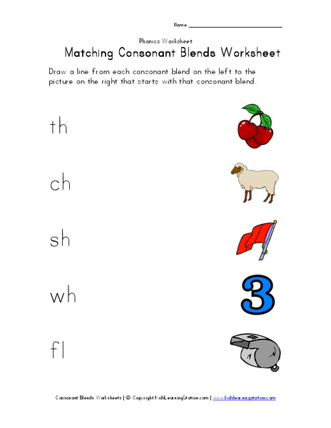 Matching Consonant Blends Worksheet Worksheet