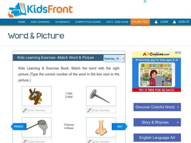 Match word and picture Worksheet