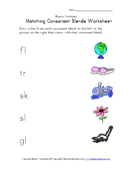 Matching Consonant Blends Worksheet Worksheet