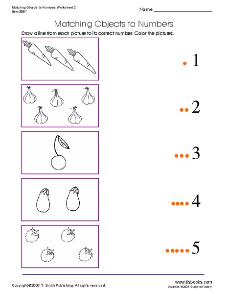 Matching Objects to Numbers Worksheet