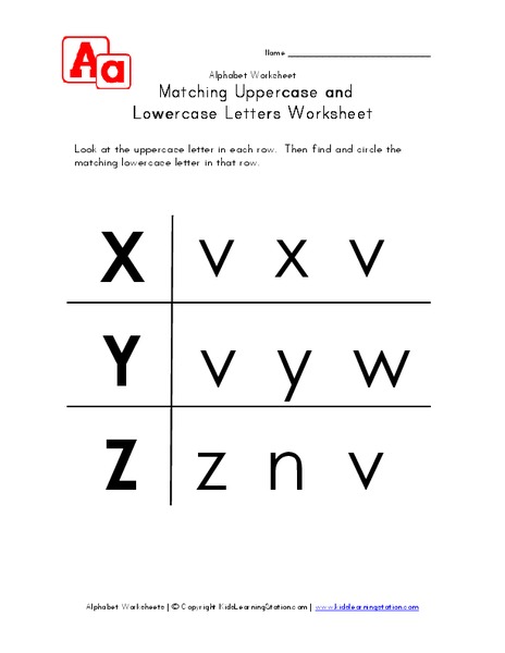 Matching Uppercase and Lowercase Letters Worksheet Worksheet