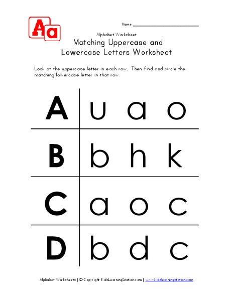 Matching Uppercase and Lowercase Letters Worksheet Worksheet