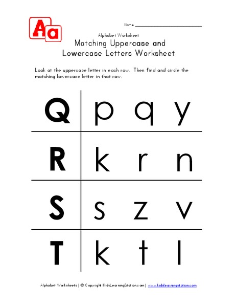Matching Uppercase and Lowercase Letters Worksheet Worksheet