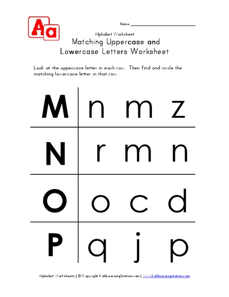 Matching Uppercase and Lowercase Letters Worksheet Worksheet