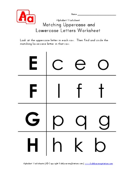 Matching Uppercase and Lowercase Letters Worksheet Worksheet