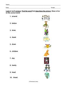 Matching Words to Pictures Worksheet