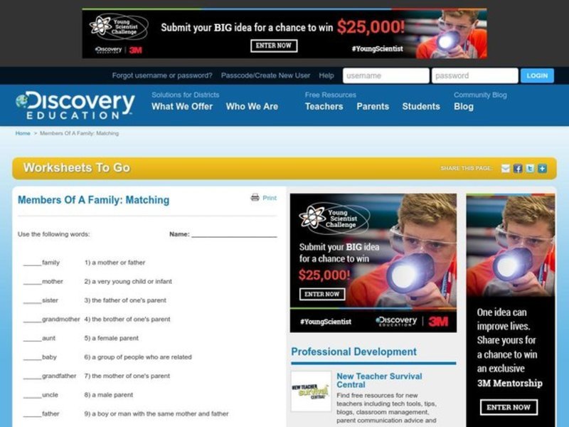 Matching Worksheet Worksheet