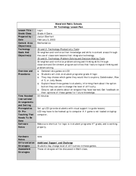 Math Games Lesson Plan