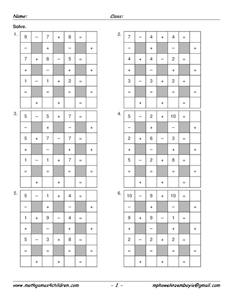 Math Games Worksheet