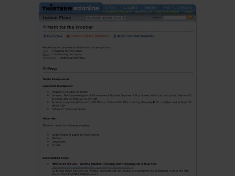 Math for the Frontier Lesson Plan