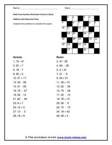 Math Cross Number Version 9 Worksheet