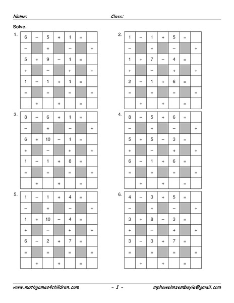 Math Games Worksheet