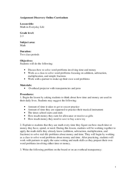 Math In Everyday Life Lesson Plan