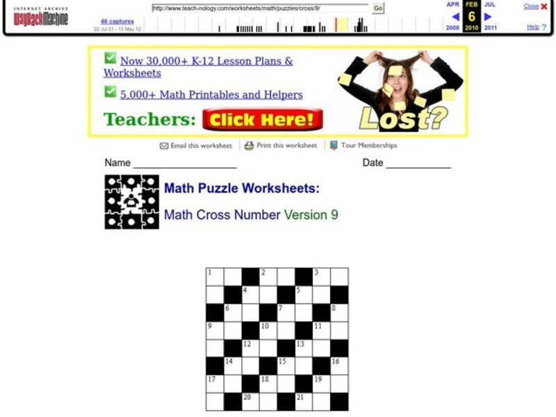 Math Cross Number Version 9 Lesson Plan