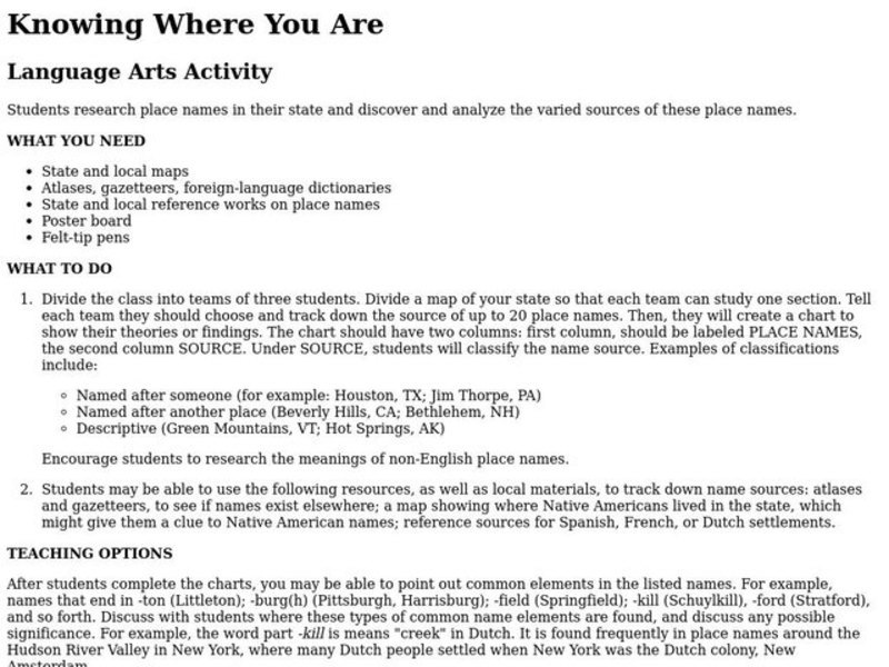 Knowing Where You Are Lesson Plan