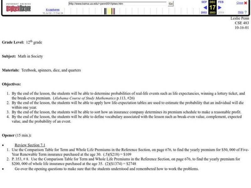 Math in Society Lesson Plan