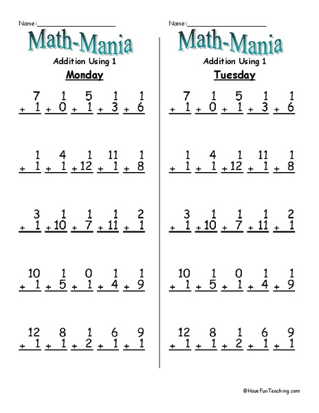 Math Mania Worksheet