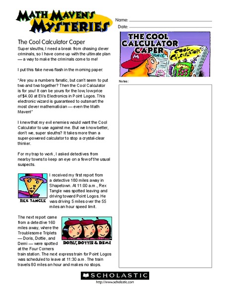 Math Maven's Mysteries Worksheet