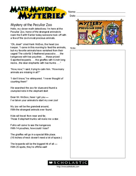 Math Maven's Mysteries Worksheet