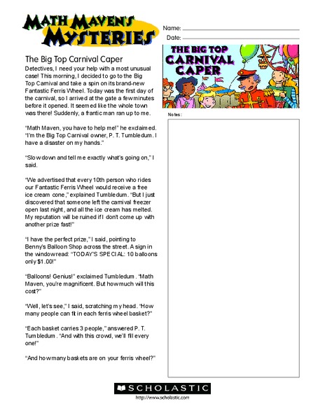 Math Maven's Mysteries Worksheet
