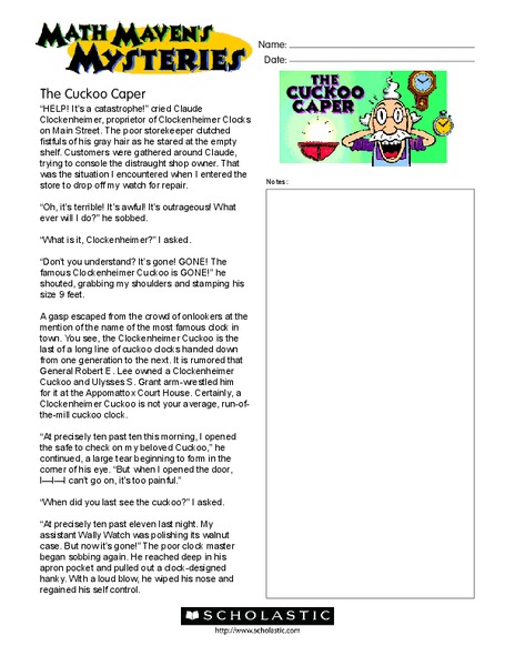 Math Maven's Mysteries Worksheet