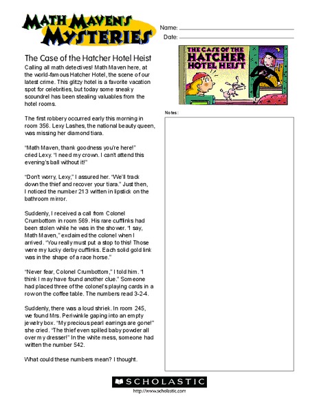 Math Maven's Mysteries Worksheet