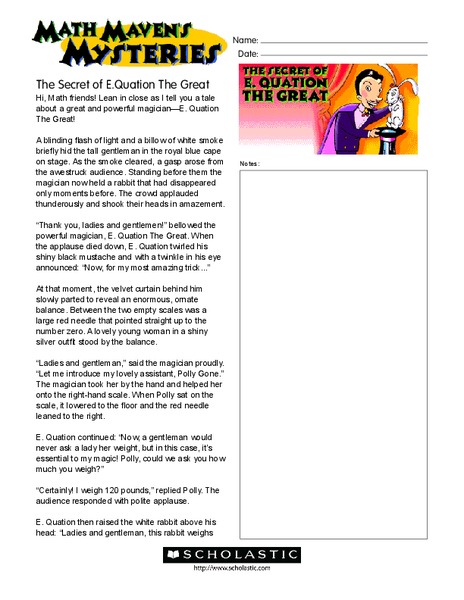 Math Maven's Mysteries Worksheet