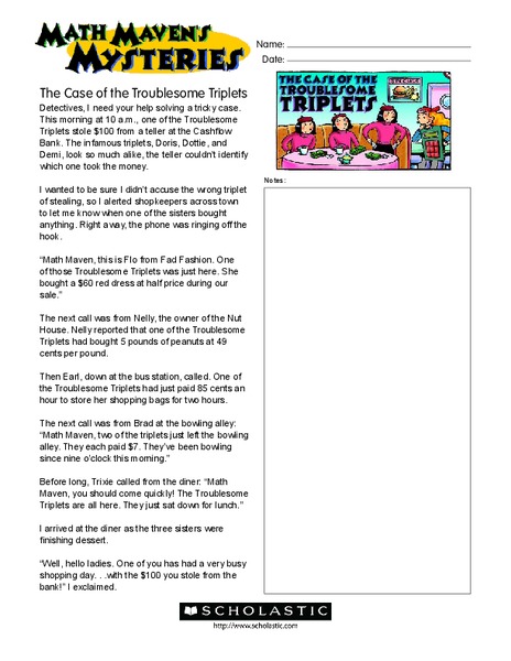 Math Maven's Mysteries Worksheet