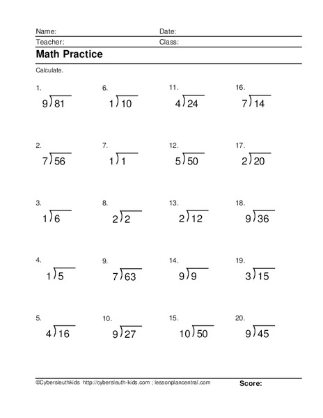Math Practice Worksheet