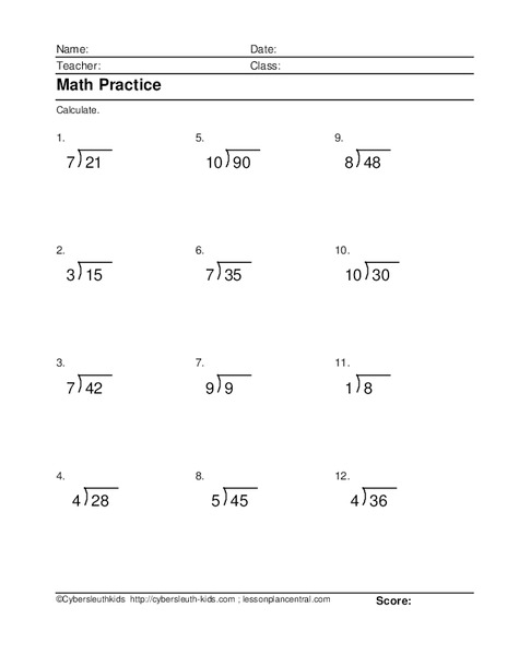 Math Practice: dividing Worksheet