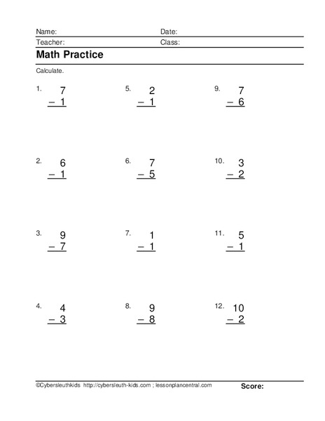 Math Practice: Subtraction Lesson Plan