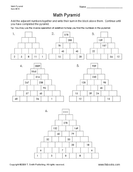 Math Pyramid Worksheet
