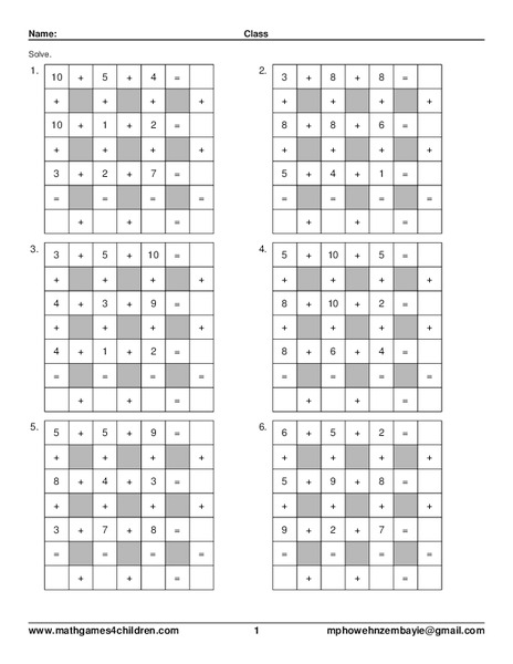 Math Puzzle Squares Worksheet