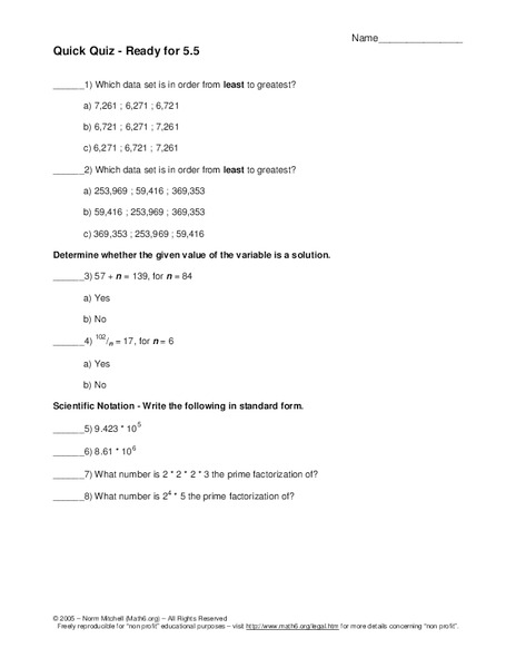 Math quiz Worksheet
