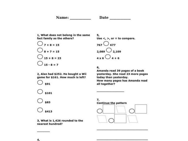 Math Review Worksheet